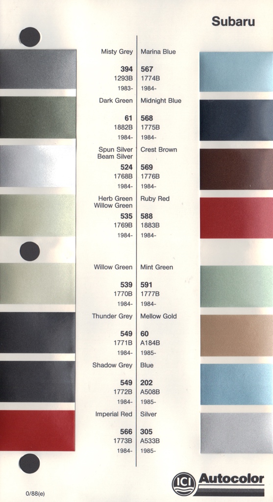 1983 - 1987 Subaru Paint Charts Autocolor